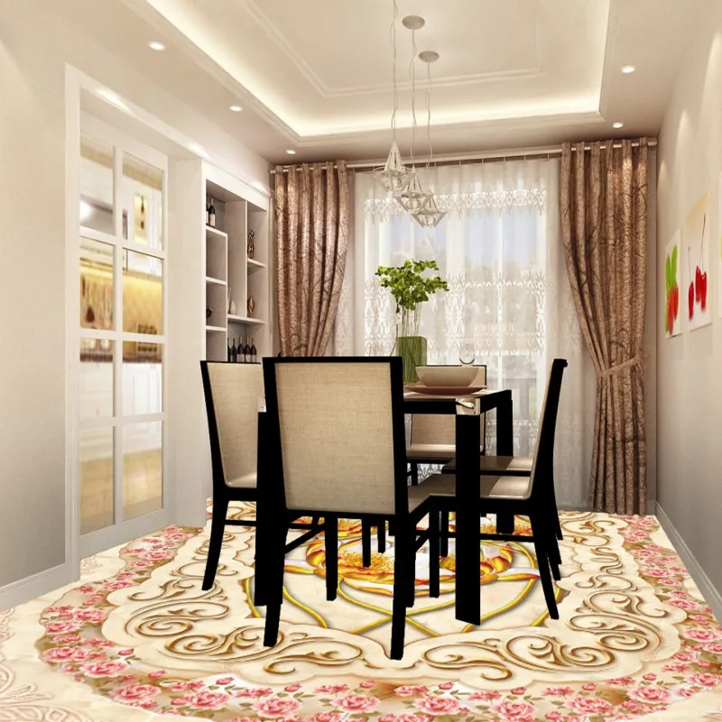 Free shipping custom floor home decoration self-adhesive mural baby room wallpaper Jade Roses Parquet 3D lotus flooring