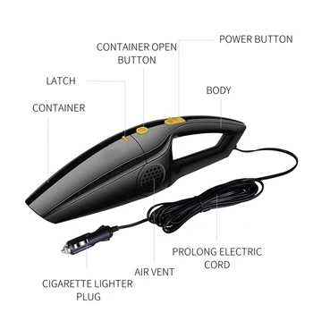 

Wireless Car Vacuum Cleaner 3700Pa Hand-Held Car Vacuum Cleaner Usb Long Power Cord High Power 120W 12V Fast Cleaning Tool