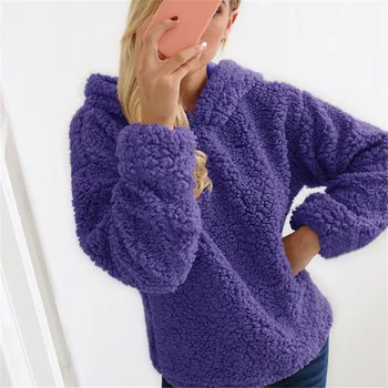 

Womens Warm Fluffy Top Hooded Jacket Casual Hooded Pullover Outwear Fashion Jacket Autumn Winter Warm Long Sleeve Casual Outwear