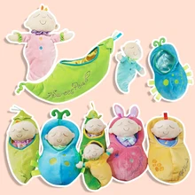 Kawaii popular soft plush sleeping baby toys toy baby doll bedding toys 0-12 months lovely sleeping baby in the green pea