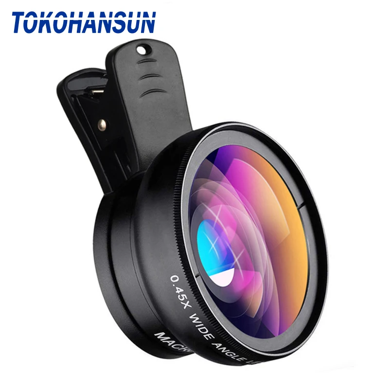 TOKOHANSUN HD 37 مللي متر 0.45x سوبر زاوية واسعة عدسة مع 12.5x سوبر ماكرو عدسة ل فون 6 زائد 5 S سامسونج S8 كاميرا عدسة كيت