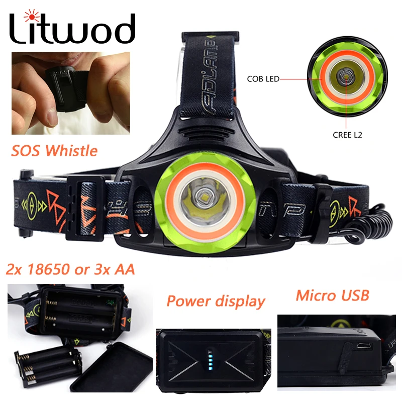

Litwod z307308 Led Headlamp Aluminum 5000LM XM-L2 U3 +COB Headlight Head Lamp lighting Light Flashlight Torch Lantern Fishing