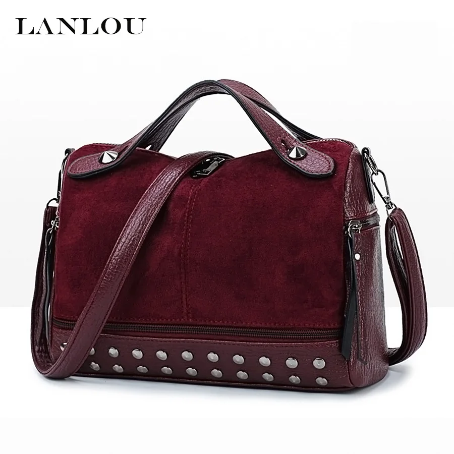 

LANLOU handbag High capacity shoulder bag luxury handbags women bags designer High-grade leather Crossbody bags rivet women bag