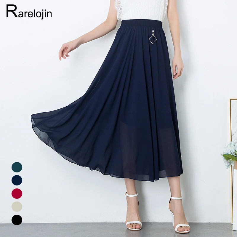 

Spring summer skirt 2019 new Korean chiffon high waist pleated large swing Slim beach skirt femme midi skirt women's clothes