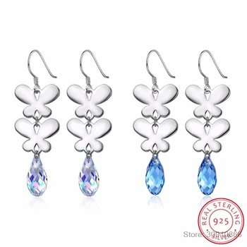 

LEKANI Original Crystals Beads Drop Earrings S925 Silver Butterfly Long Hanging Earrings For Women Party Gifts