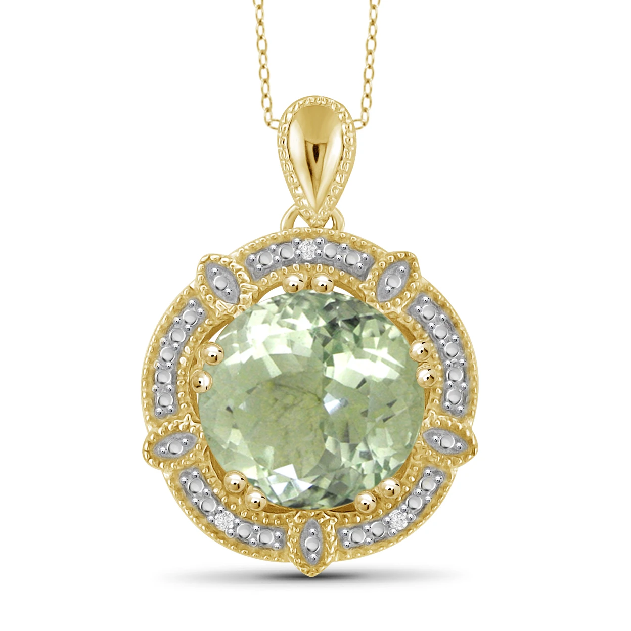JewelonFire 3 1/2 Carat T.G.W. Green Amethyst & White Diamond Accent 14kt Gold Over Silver Pendant