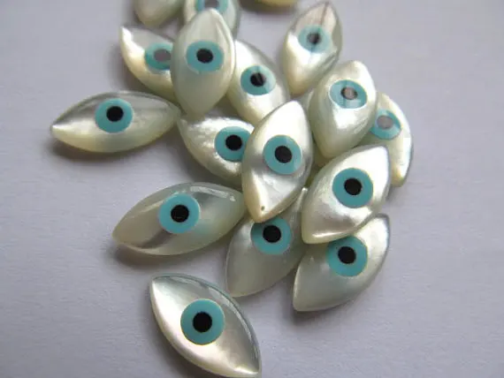 

SALE--25pcs 4x8 5x10 7x14mm Top Quality Genuine MOP Shell mother of pearl Evil Eyes Marquise Blue White Cabochons beads