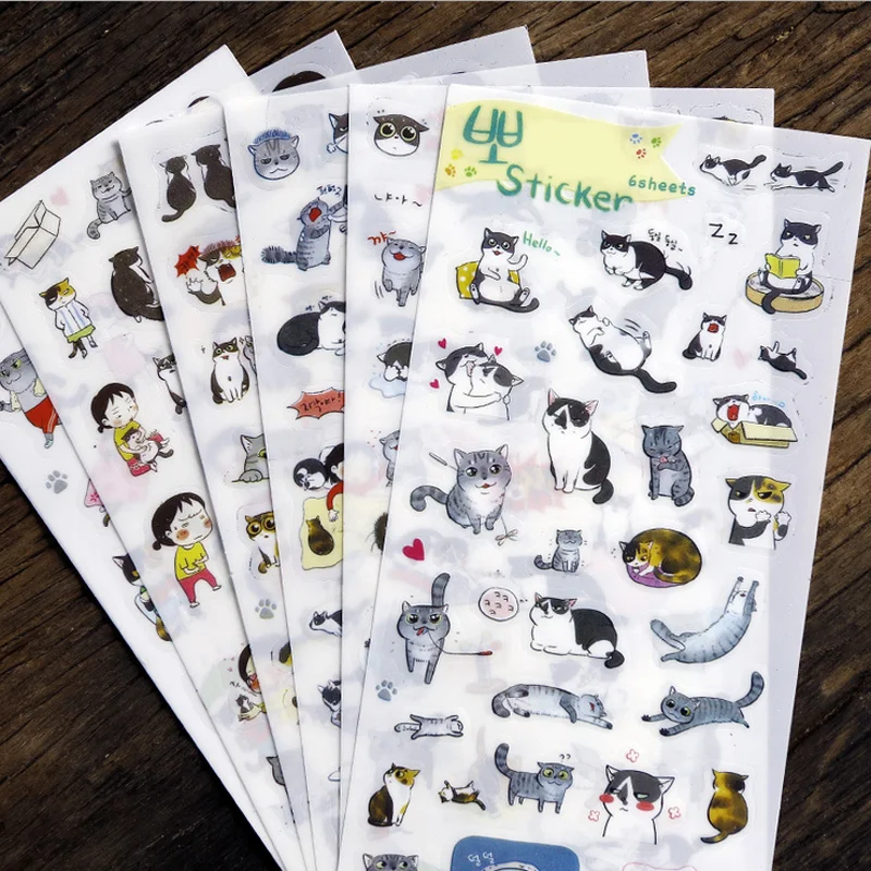 

6 Pcs/Set Cute Cartoon Animals Cats PVC DIY Wall Stickers Diary Scrapbook Home Decor Furnitures Baby Kids Dily Lovely Decoration