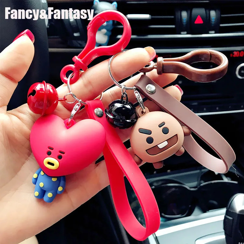 

Fancy&Fantasy Cute Cartoon Kpop Bts Keychain Car Key Holder Acrylic Bell Anime Key Chain Bag Pendant Bts Accessories Girl Gift