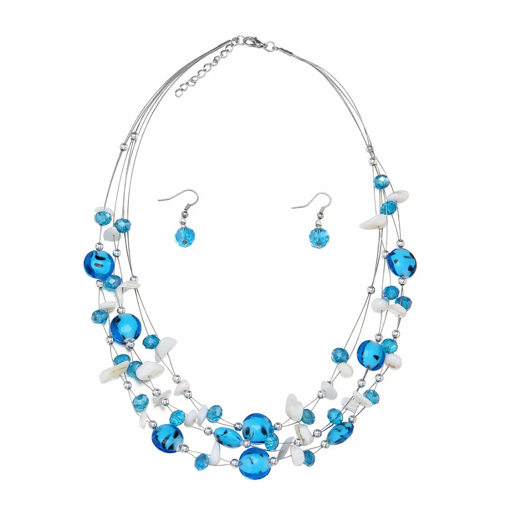 Богемное ожерелье-чокер с синим натуральным камнем, ожерелье, многослойная цепочка, свадебные украшения, наборы