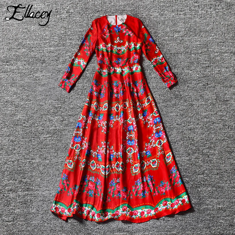 New 2017 High-end Vintage Floral Print Dresses Women Ethnic Dashiki Dress Loose Bohemia Beach Long Maxi Dress Plus Size long-floral-maxi