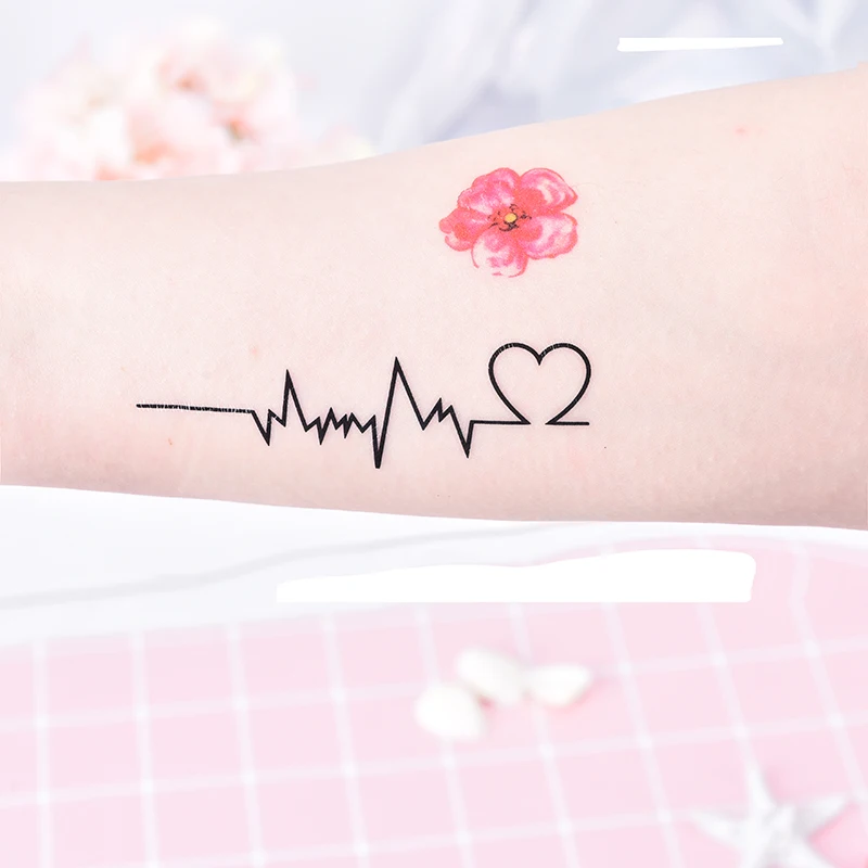 5Pcs/set Black ECG Temporary Tattoos Waterproof Sticker to Cover the Scar for Cool Men and Women Disposable Tattoo