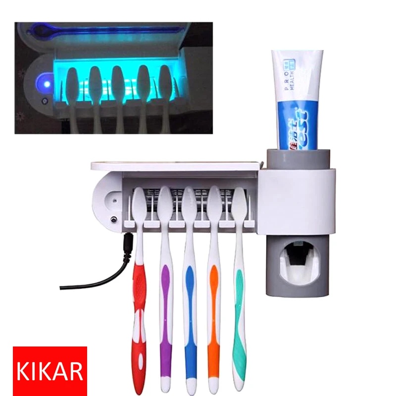 

UV Toothbrush Storage Rack Toothpaste Dispenser Stand Squeezer Extract Ultra Violet Holder UVC Sanitizer Light Germ Germicidal