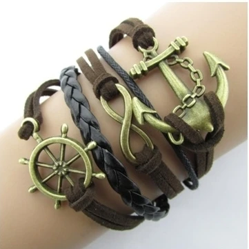 Infinity Anchor Pirates Wheel Leather Bracelet