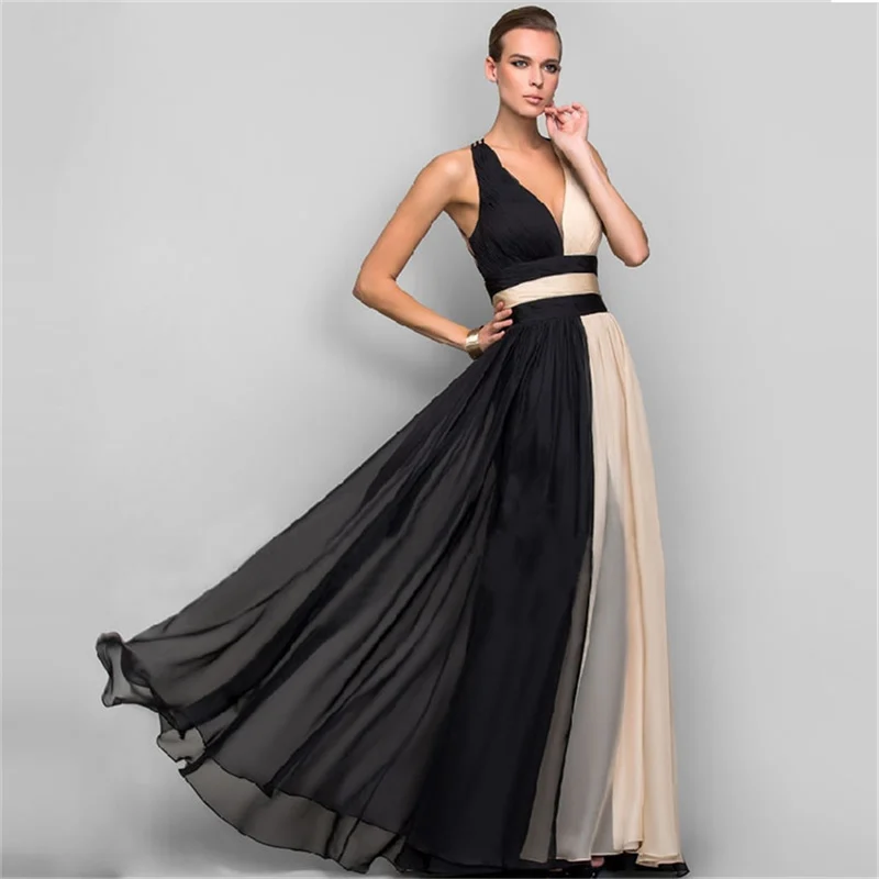 Beste Formele Avond Patry Jurken Strap Backless Lange Vrouwen Elegante Deel V hals Mouwloze Sexy Losse Maxi Jurk 2020 Nieuwe Vestidos