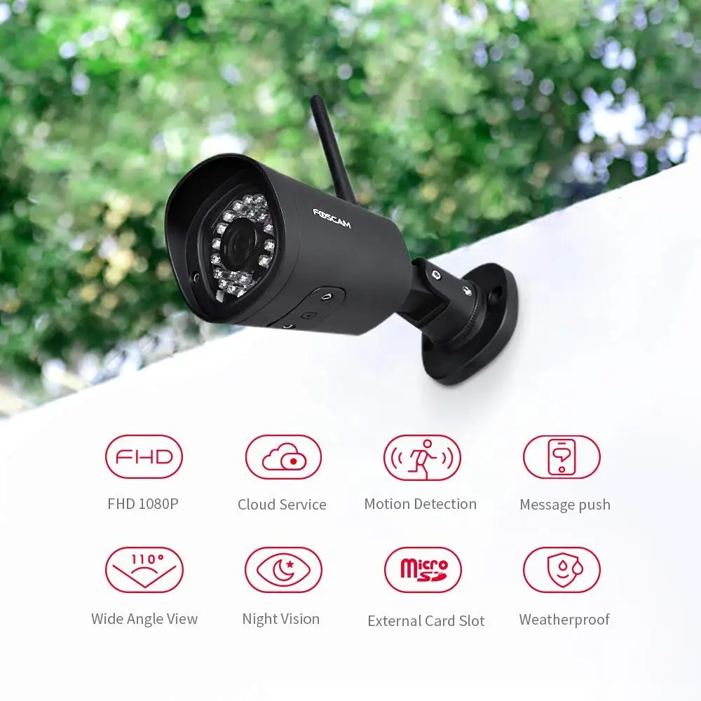  Foscam G2 1080P 2MP WiFi Outdoor IP66 Waterproof Security IP Camera with 65ft Night Vision