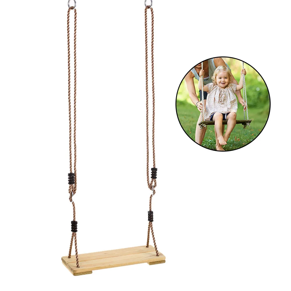 

Safety Swing Chair Outdoor Adult Tree Swing Seat Kids Trapeze Chair Wooden Hanging Swing Seat Playground Backyard with Rope