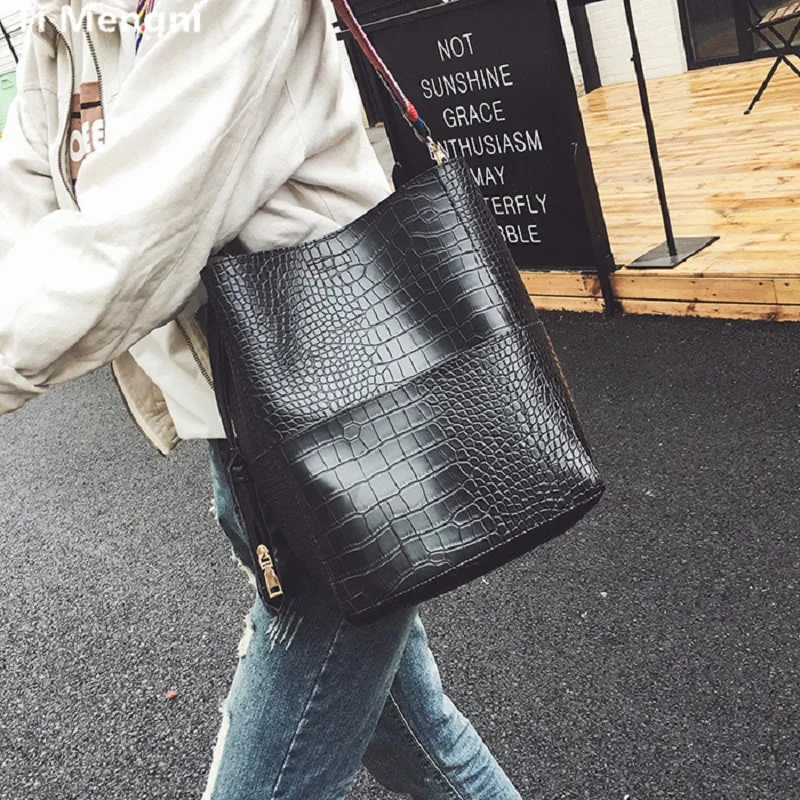 

2018 New Arrival Leather Bucket Bag Alligator Pattern Composite Bag Set High Quality Dames Shoulder Bag Messenger Bags For Woman