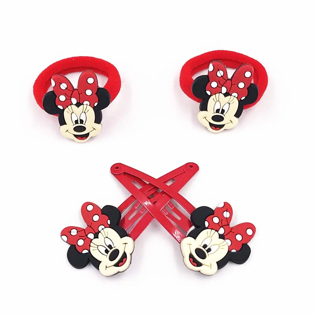 

4Pcs Hair Accessories Cartoon Princess Minnie Elastic Hair bands Hair pins Hair Clips Headwear For Girls Kid Gifts Rubber bands