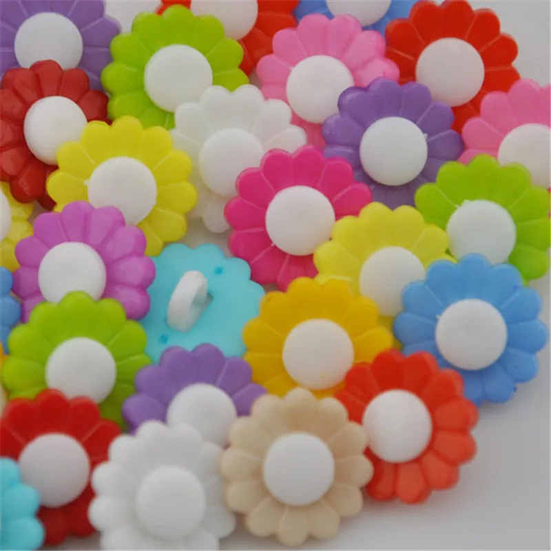 50/100pcs Flower Plastic Button/Craft/Appliques Mix 14mm PT78 | Дом и сад