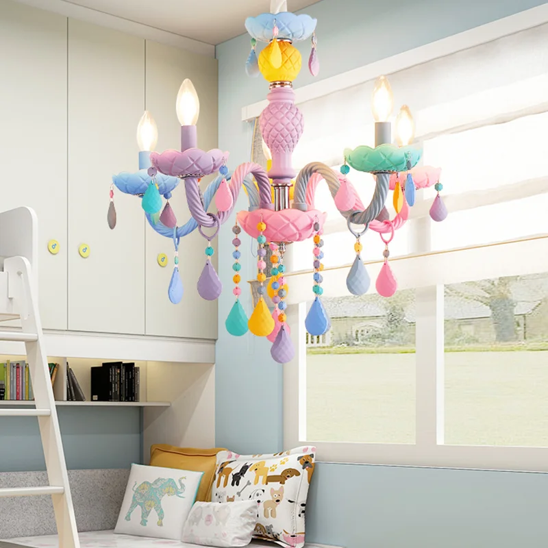 Modern Colorful Crystal Children room Pendant Light Macaron Color Droplight lustre de cristal lustre moderno Hanglamp