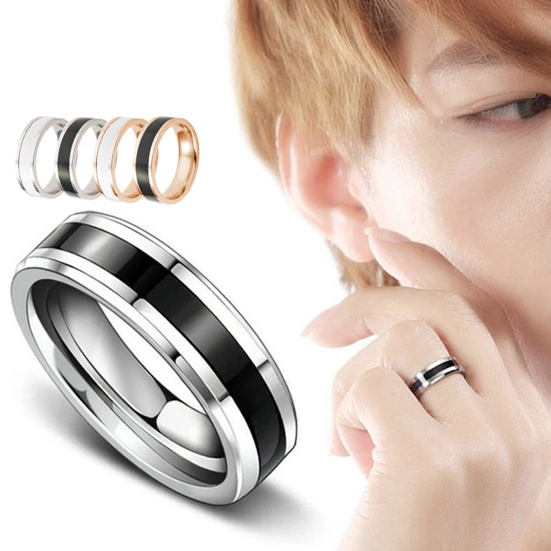Korea Klasik Sederhana Hitam Putih Beberapa Cincin Ukuran 17 20 Stainless Steel Titanium Band Kisah Cinta Ring Size Couple Ringstitanium Band Aliexpress