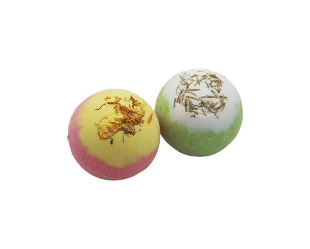 2X120g Organic Bath Bombs Dried Flower Petals Round Sea Salt Moisturizing Lavender Rose Handmade SPA Christmas 3