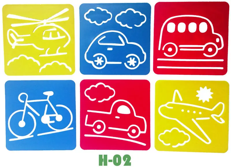 

6PCS/LOT.Car bike vechile transport drawing template stencil Kids art stencils Drawing board Kindergarten arts 14x15cm.18 design