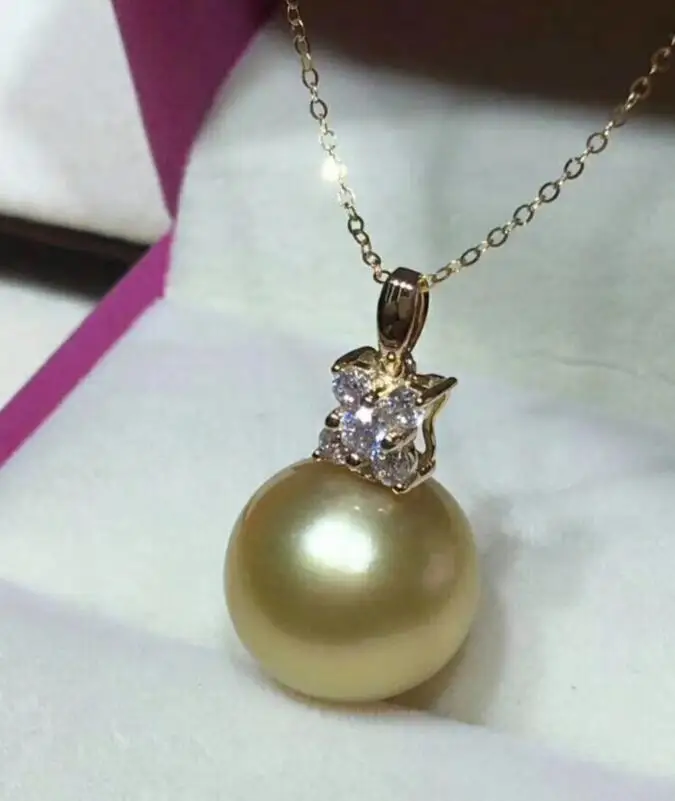 

Wholesale price ^^^New 9-10mm Natural SouthSea gold pearl Pendants o chain
