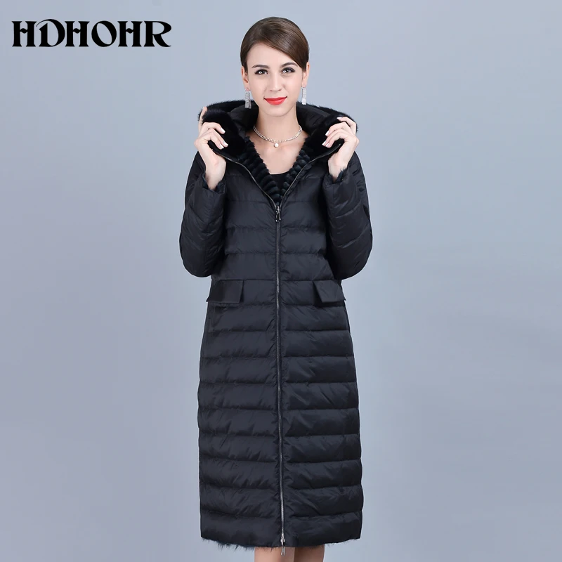 HDHOHR 2018 New Real Fur Coat Women Natural Mink Fur Coats With Down Double Side Wear Genuine Leather Warm Jacket Lady Fur Coat