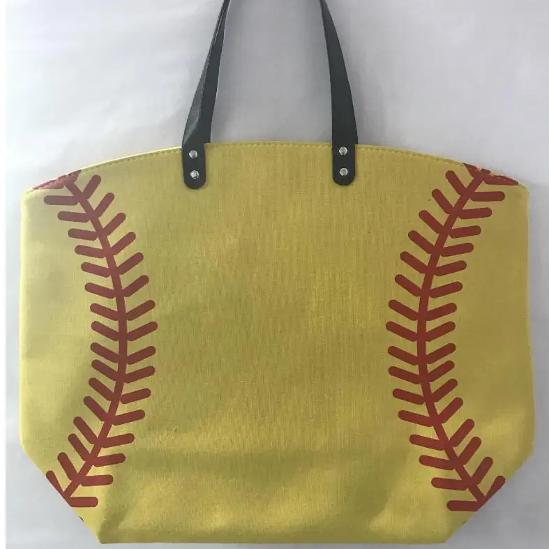 wholesale Personalized Softball Baseball Mom Tote Bags Yellow Softball