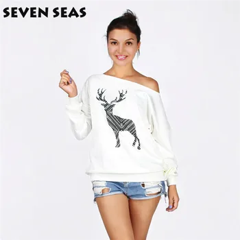

Christmas Jumper Elk White Sweatshirts Tops Deer Pullover Thick Casual Loose Long Sleeve Fleece Blouse Tracksuit