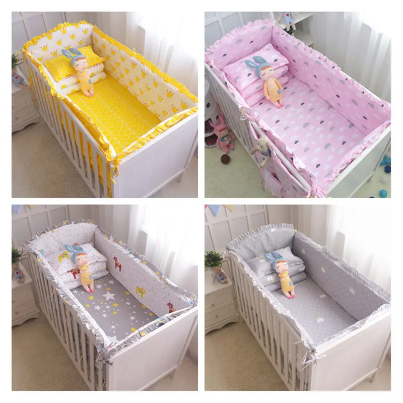 5pcs Baby Crib Bumper Soft Breathable Cotton Bed Protector For Kids Crotch To The Cot Bedding Set For Children