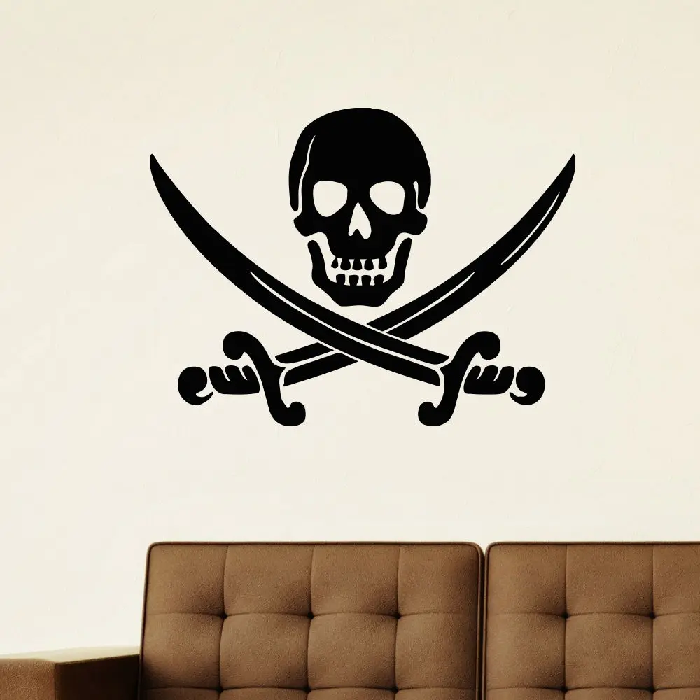WALL DECAL VINYL STICKER PIRATE SKULL KNIFE SWORD DECOR