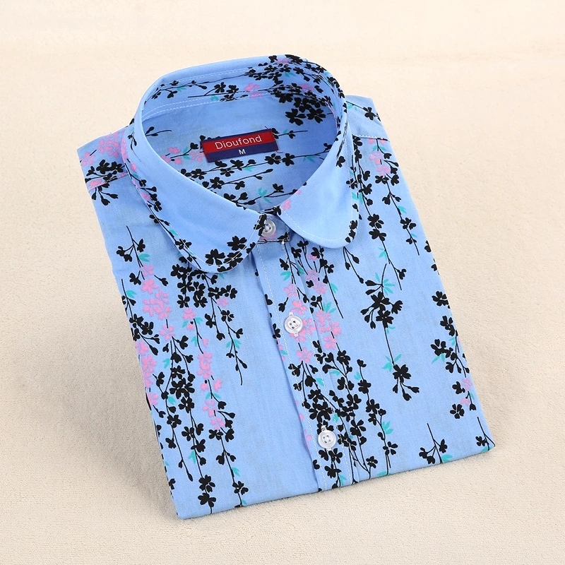 Dioufond-Cotton-Vintage-Shirts-Women-Cotton-Floral-Blouses-Female-Long ...