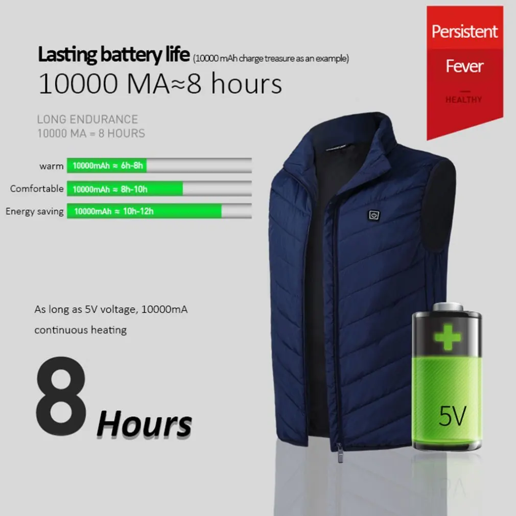 

Intelligent Charging Heating Vest Electric Heated Vest USB Thermal Warm Cloth Durable Winter Jackets Blue