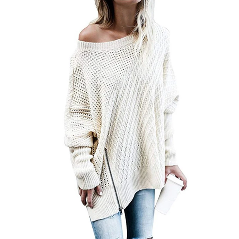 OMCHION-Plus-Size-2018-O-Neck-One-Shoulder-Off-Sexy-Sweater-Women-Loose-Batwing-Sleeve-Split