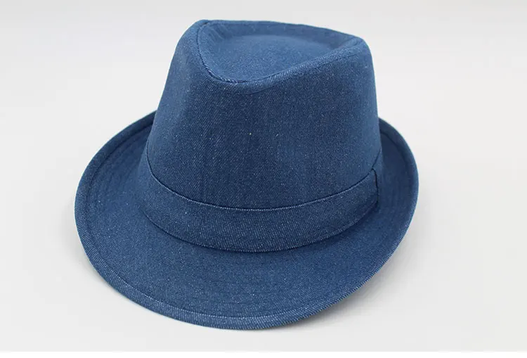 Women Men's Classic  Structured Gangster Trilby Fedora Hat mens panama men fedora hat denim (10)