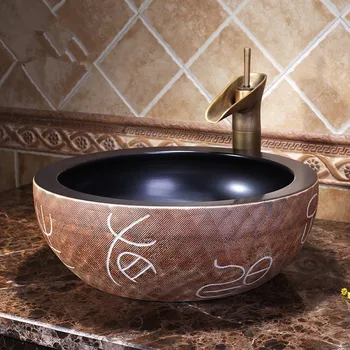 

China Painting Ceramic Painting Art Lavabo Bathroom Vessel Sinks Round Countertop bathroom sink bowls antique wash basin