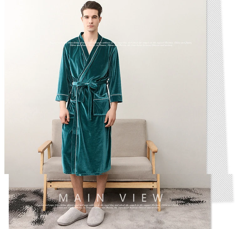 Men Women's Sleep Lounge Robes Gold Velvet Autumn Nightgrowns Couple Robe Bathrobe Male Female Dressing Gown Lounge Homewear 9 (2)