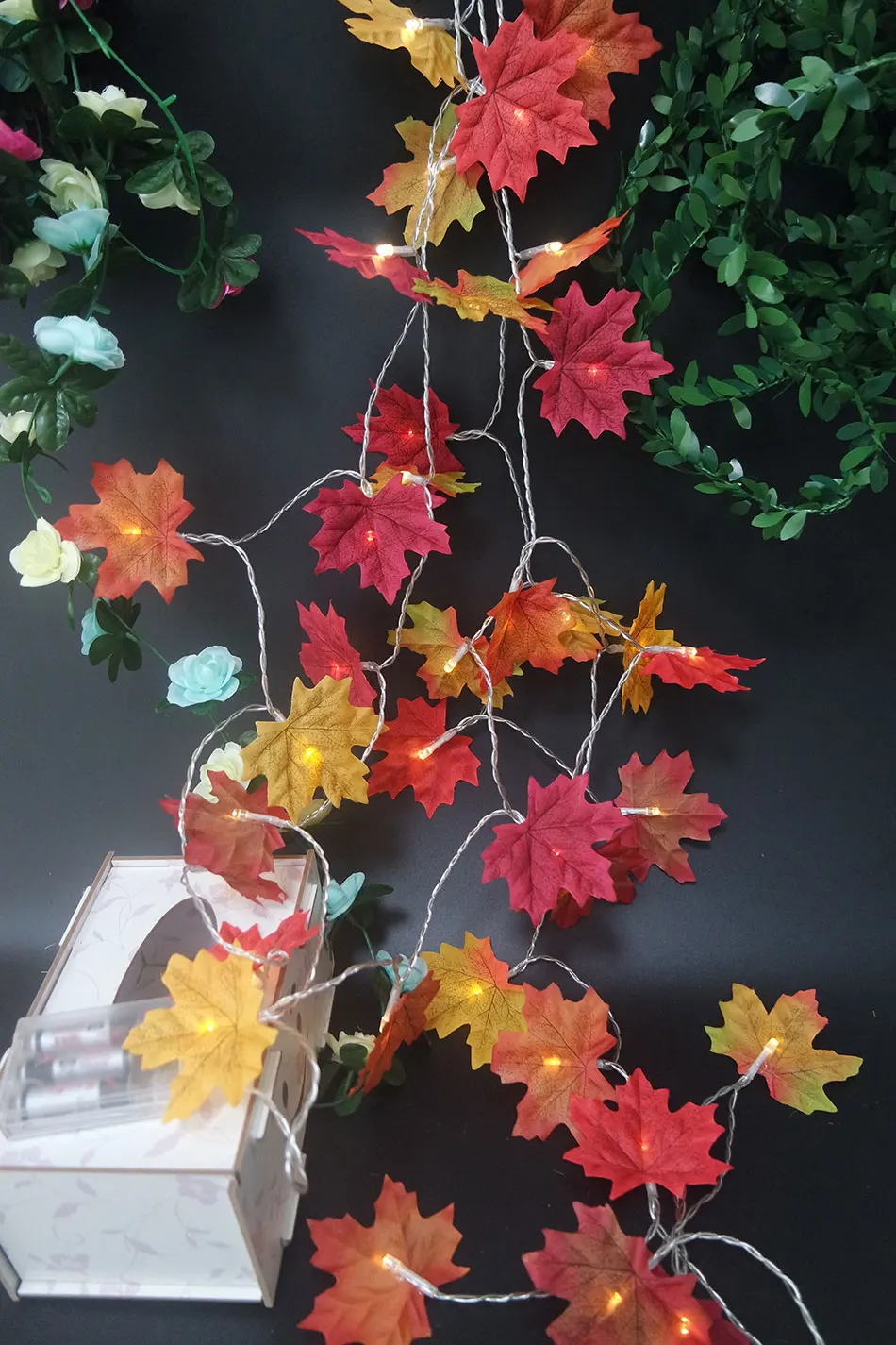 Натуральный кленовый лист Праздничная гирлянда светодиодный светильник Питание от батареи АА, несколько осенних кленовых листьев гирлянда светильник декоративный