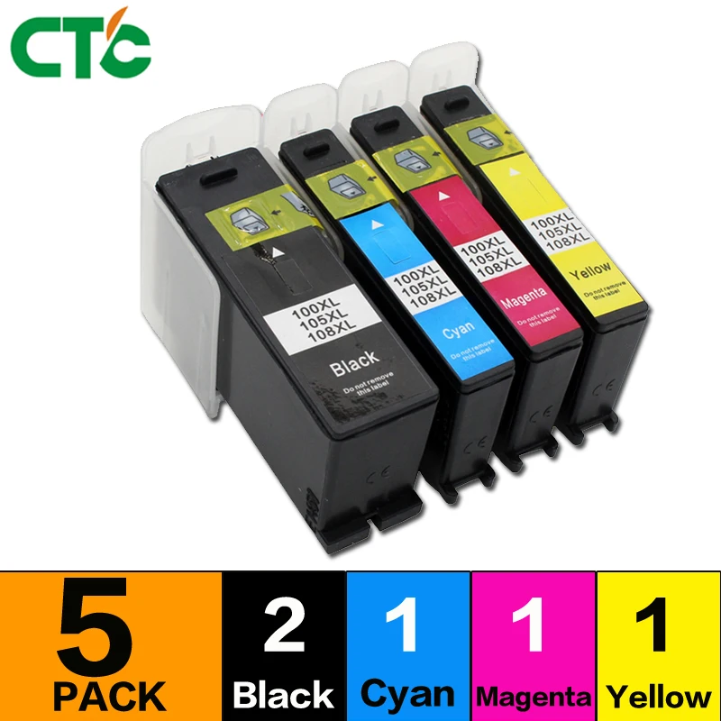

5 PCS ink cartridge 100 100XL LM100 105XL 108XL compatible for Lexmark S305 S308 S405 S408 S505 S508 S605 S608 Printer