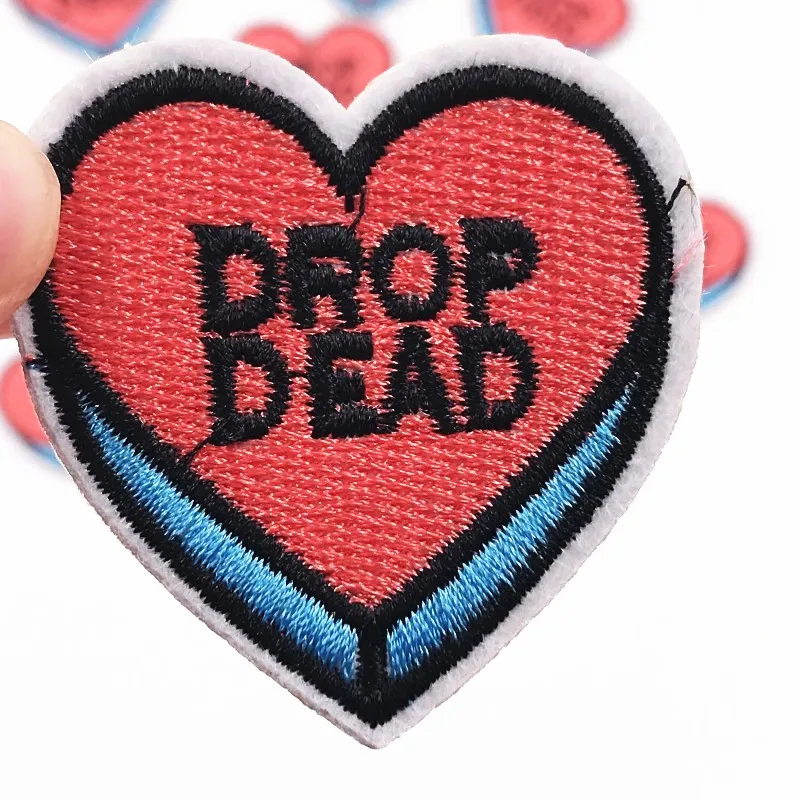 

10PCS Drop Dead Parches Embroidery Iron on Patches Clothing DIY Stripes Clothes Stickers Sewing on Appliques badge sticker