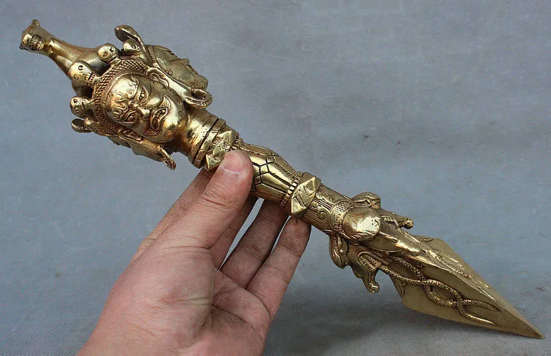 Tibet Buddhism Brass Copper Hayagriva Buddha Statue Dorje Phurba Dagger Holder | Дом и сад