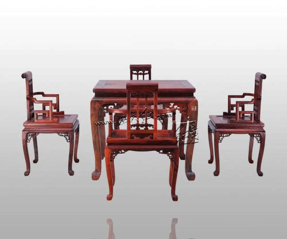 Rosewood Home Furniture Set 1 Table and 4 Chairs Living Dining Room Redwood Desk Annatto Armchair Solid Wood Carven Customizable Rosewood Home Furniture Set 1 Table and 4 Chairs Living Dining Room Redwood Desk Annatto Armchair Solid Wood Carven Customizable