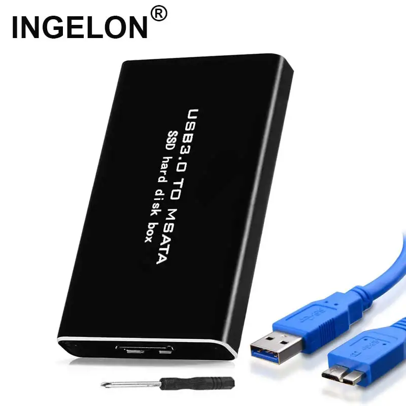 Ingelon Caddy Корпус черный SSD коробка USB 3,0 MSATA жесткий диск 3030 мм 3050 мм внешний конвертер чехол для samsung kingston SSD