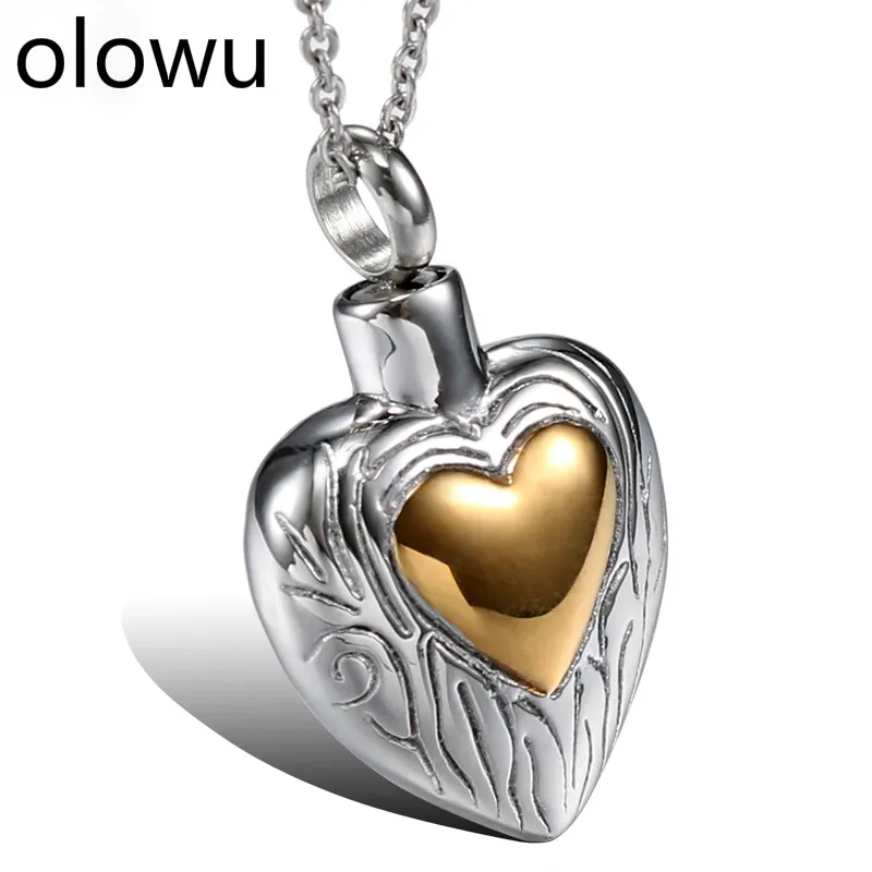 

olowu Heart Box of Pendant Personalized Frame Silver Gold Color Stainless Steel Perfume Bottles Necklace Pets Keepsake Jewelry