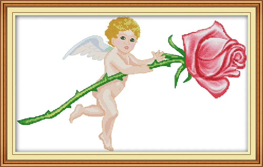 

Joy Sunday The little angel and the rose DMC Counted Chinese Cross Stitch Kits printed Cross-stitch set Embroidery Needlework