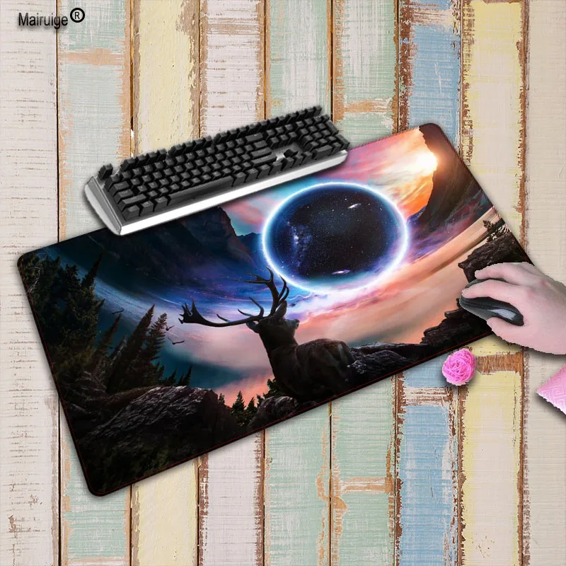 

Mairuige Close planet Deer Computer Large mouse pad with 900x400X3mm edge locking printings PC mouse mat smooth soft anti-slip