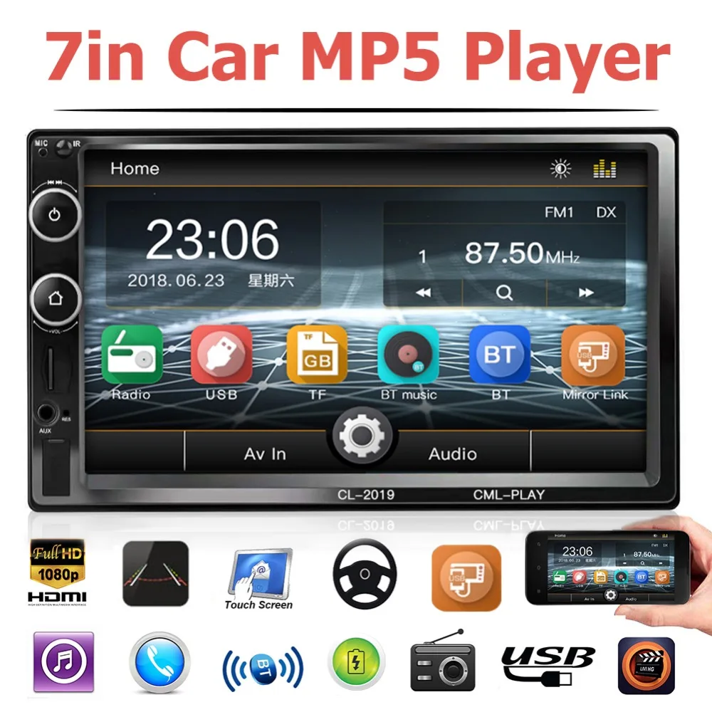 

2 Din 7" Touch Screen Radio Car MP5 Player Audio Stereo Bluetooth Video Multimedia Player TF USB FM With/no Car Rear View Camera